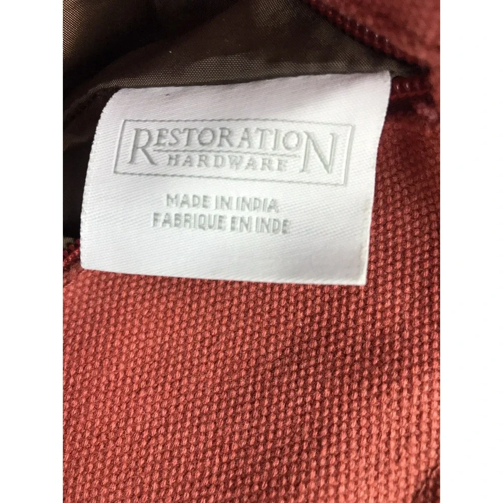 Restoration Hardware Large Canvas Tote Heavy Bag Leather Handles Zip Coral